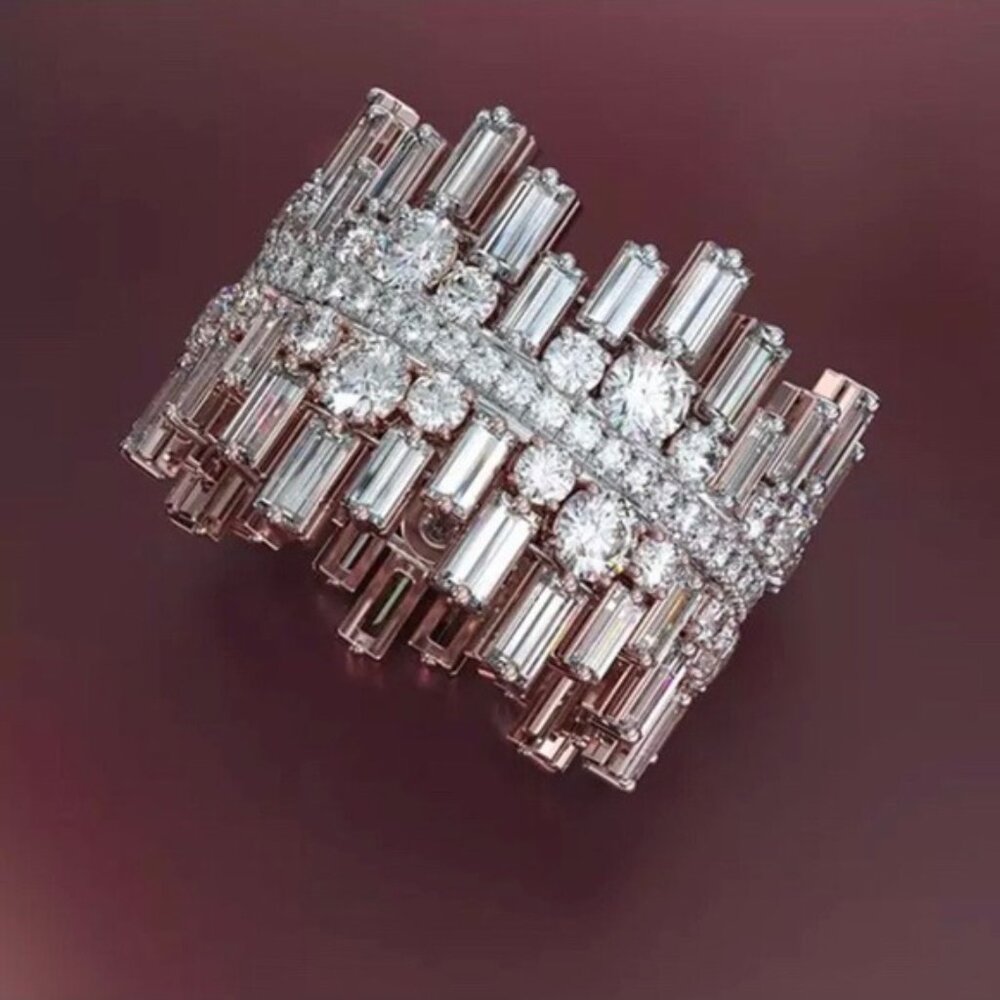NEW Luxury Micro Paved Round Square Diamond Ring